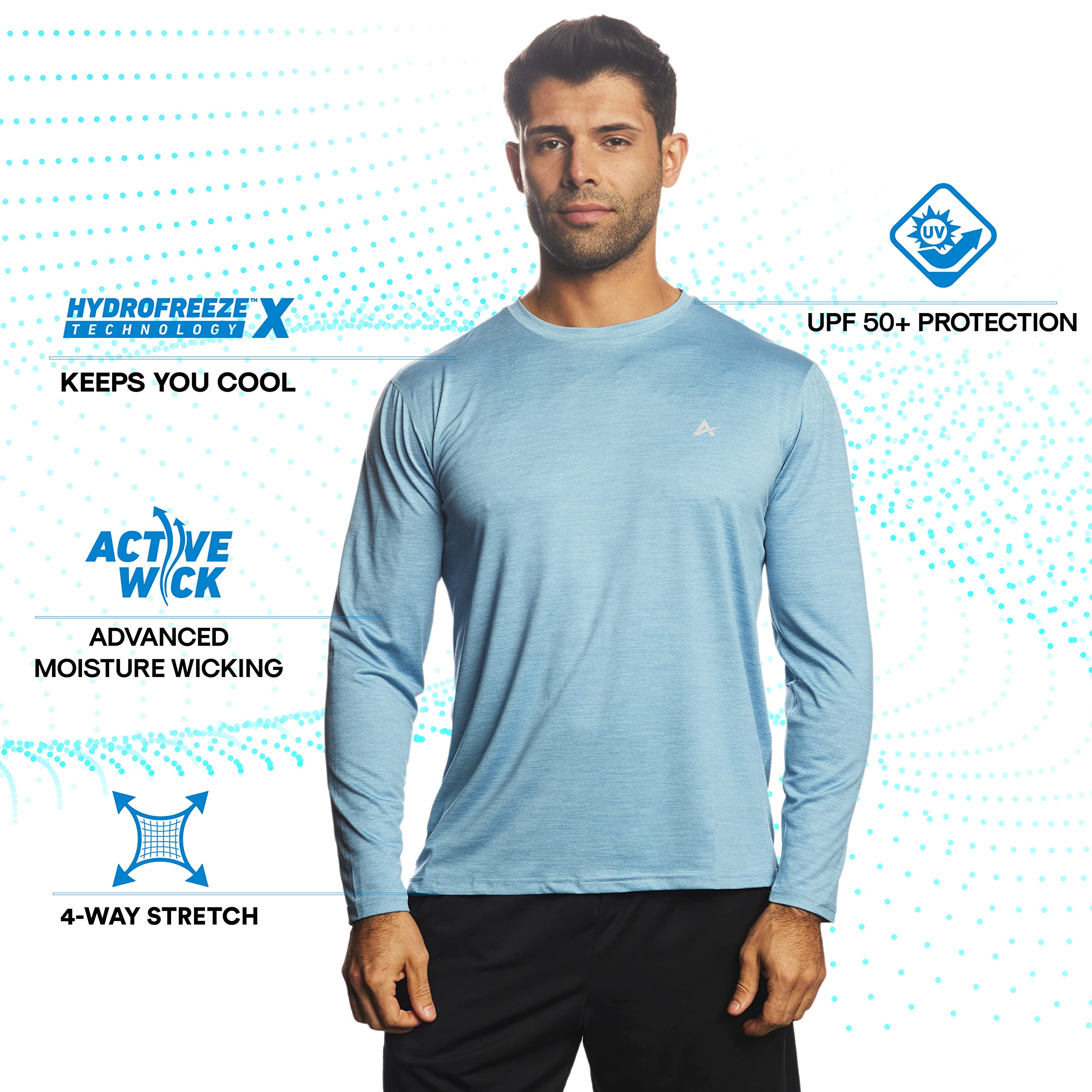 Arctic Cool Men’s Crew Neck Instant Cooling Moisture Wicking Performance UPF 50+ Long Sleeve Shirt | Lightweight Breathable Top for Running, Workout, Exercise, Fishing, Storm Grey Twist, XXXL