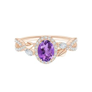 Nature Inspired 1.0 CTW Oval Amethyst Gemstone 925 Sterling Silver Women Love Ring (Rose gold Plated silver, 10)