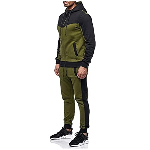 Marine Royal Track Suits for Men Set Full Zip Sweatsuit Outdoor Jogging Men Tracksuits (XL, Army Green)