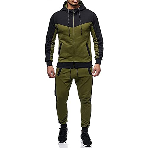 Marine Royal Track Suits for Men Set Full Zip Sweatsuit Outdoor Jogging Men Tracksuits (XL, Army Green)