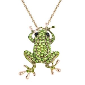 valiclud 3d green frog necklace for women crystal frog jewelry frog brooch with golden chain alloy frog stuff animal frog jewelry frogs charm ( 5. 2 x 3. 2cm/ 2. 0 x 1. 3inch )