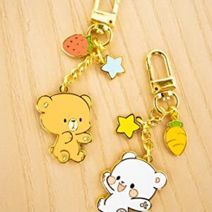 Milkmochabear Milk Enamel Keychain - Mini Clasp All Metal Gold Finish with Two Charms For Handbags Purses Bags Belts Backpacks Men Women Couple Matching