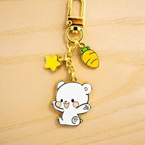 Milkmochabear Milk Enamel Keychain - Mini Clasp All Metal Gold Finish with Two Charms For Handbags Purses Bags Belts Backpacks Men Women Couple Matching