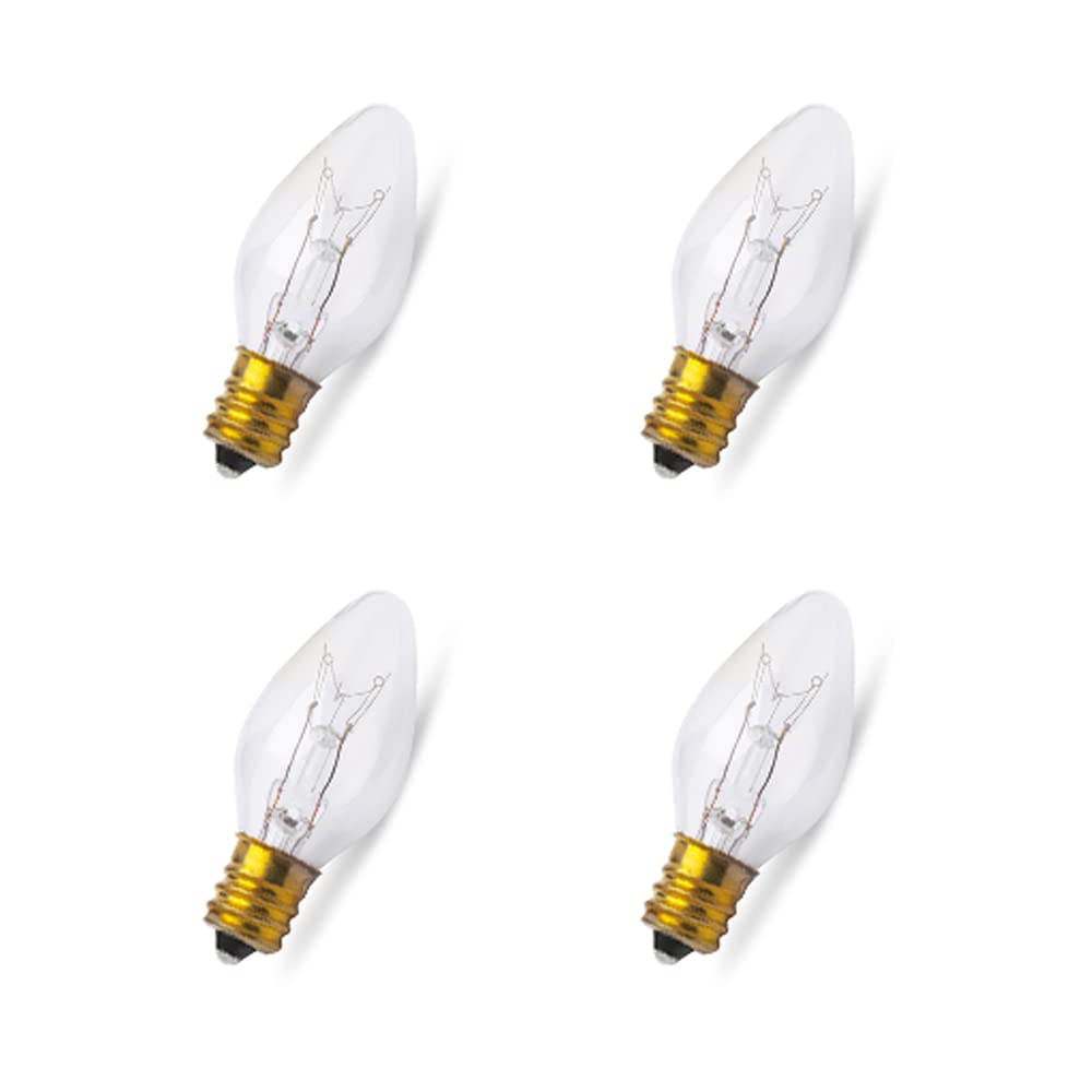 lumenivo 7 Watt Night Light Bulbs for Electric Window Candle Lamps, Salt Lamps, Christmas Villages, and Chandeliers E12 Candelabra Base C7 Light Bulbs - Clear – 120V - 4 Pack