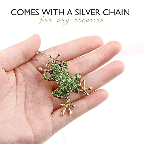 VALICLUD 3D Green Frog Necklace for Women Crystal Frog Jewelry Frog Brooch with Golden Chain Alloy Frog Stuff Animal Frog Jewelry Frogs Charm ( 5. 2 X 3. 2cm/ 2. 0 X 1. 3inch )