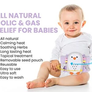 Superse Colic and Gas Relief for Newborns - Colic Calm Baby Heating Pad Belly Band for Upset Stomach and Baby Reflux - Warm Aroma Stomach Band for Fussy Infant Gas with Washcloth (Purple penguin)