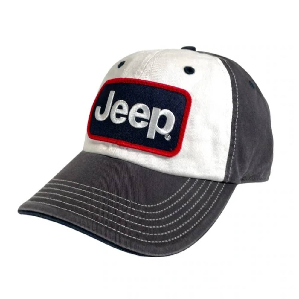 Jeep Premium Embroidered-Patch hat Washed, Heavyweight Chino Twill White/Charcoal/Navy