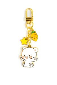 milkmochabear milk enamel keychain - mini clasp all metal gold finish with two charms for handbags purses bags belts backpacks men women couple matching