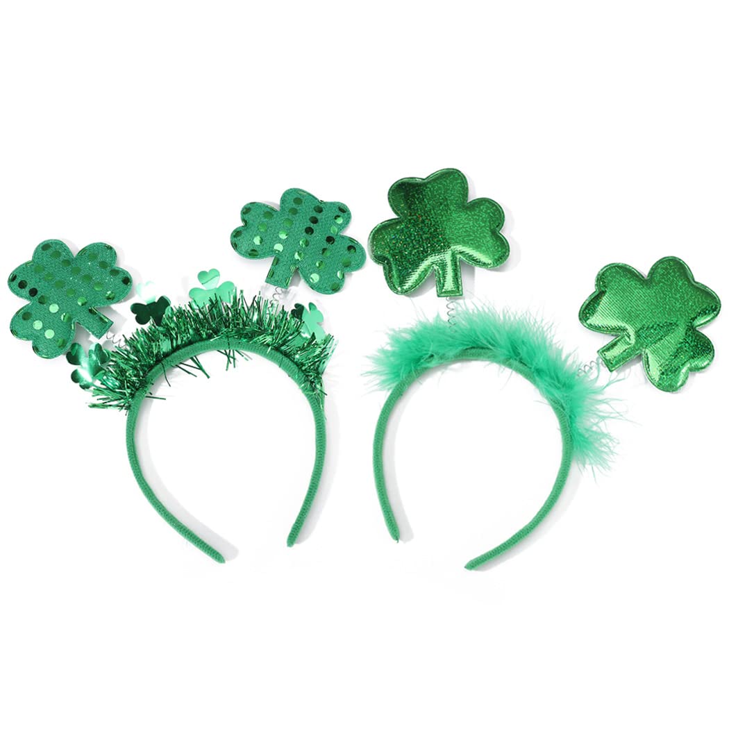 DRESBE St. Patrick's Day Headbands Green Shamrock Clover Headband Festival Costume Accessories for Women and Girls(Pack of 2) (A)