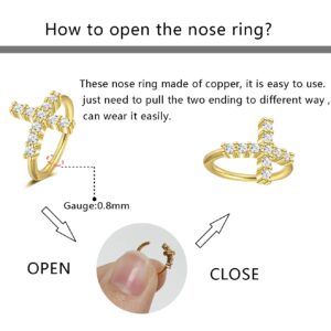 ZNBOH 16Pcs 20G Stainless Steel Nose Rings Hoop for Women Men Paved CZ Cartilage Earring Hoop Cute Butterfly Flower Nose Piercing Jewelry Gold Black Rose Gold