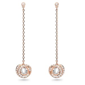 generation drop earrings, long, white, rose-gold tone plated