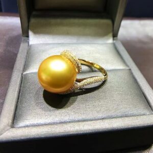 USIGONG Natural Nanyang women gold pearl ring 12-13MM AAAA fresh water 925 Sterling Silver Cultured pearl ring engagement ring, birthday gift ring, diamond ring