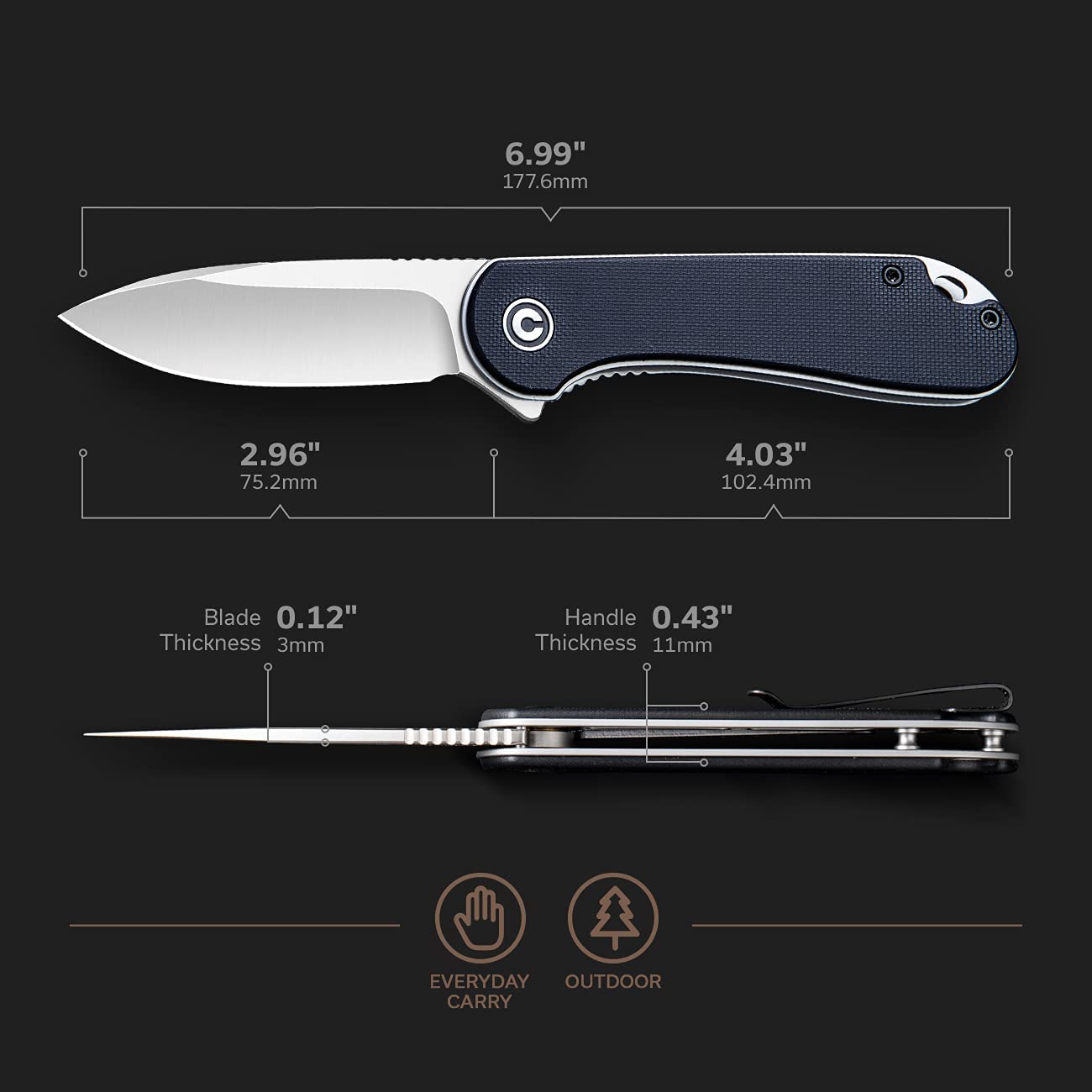 CIVIVI Elementum Flipper Knife Bundled with Fixed Blade Elementum, Great EDC Knife Companion