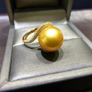 USIGONG Natural Nanyang women gold pearl ring 12-13MM AAAA fresh water 925 Sterling Silver Cultured pearl ring engagement ring, birthday gift ring, diamond ring