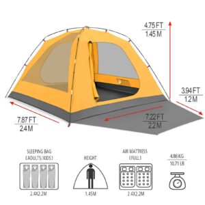 KAZOO 4 Person Camping Tent Outdoor Waterproof Family Large Tents 4 People Easy Setup Tent with Porch Double Layer