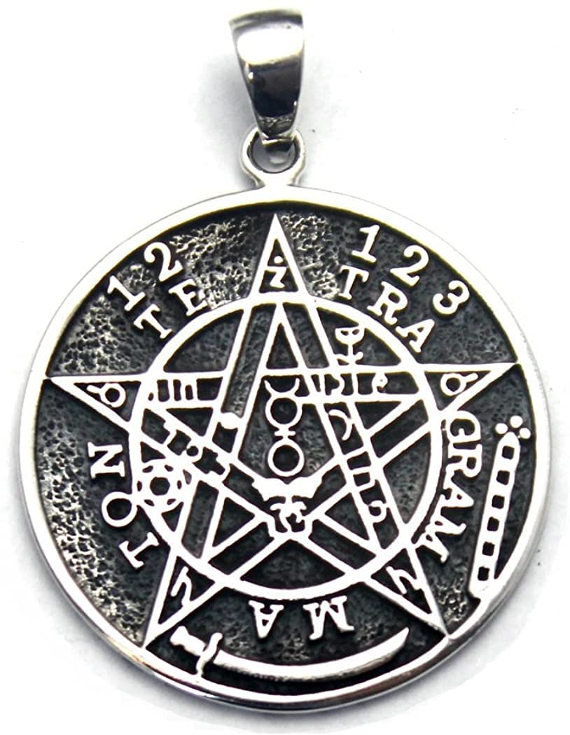 COSUMOSU 925 Sterling Silver tetragrammaton Pentacle Star Pendant Charm Eliphas Levi's Pentagram, Snake, smoke, Flower (Tetragrammaton L)