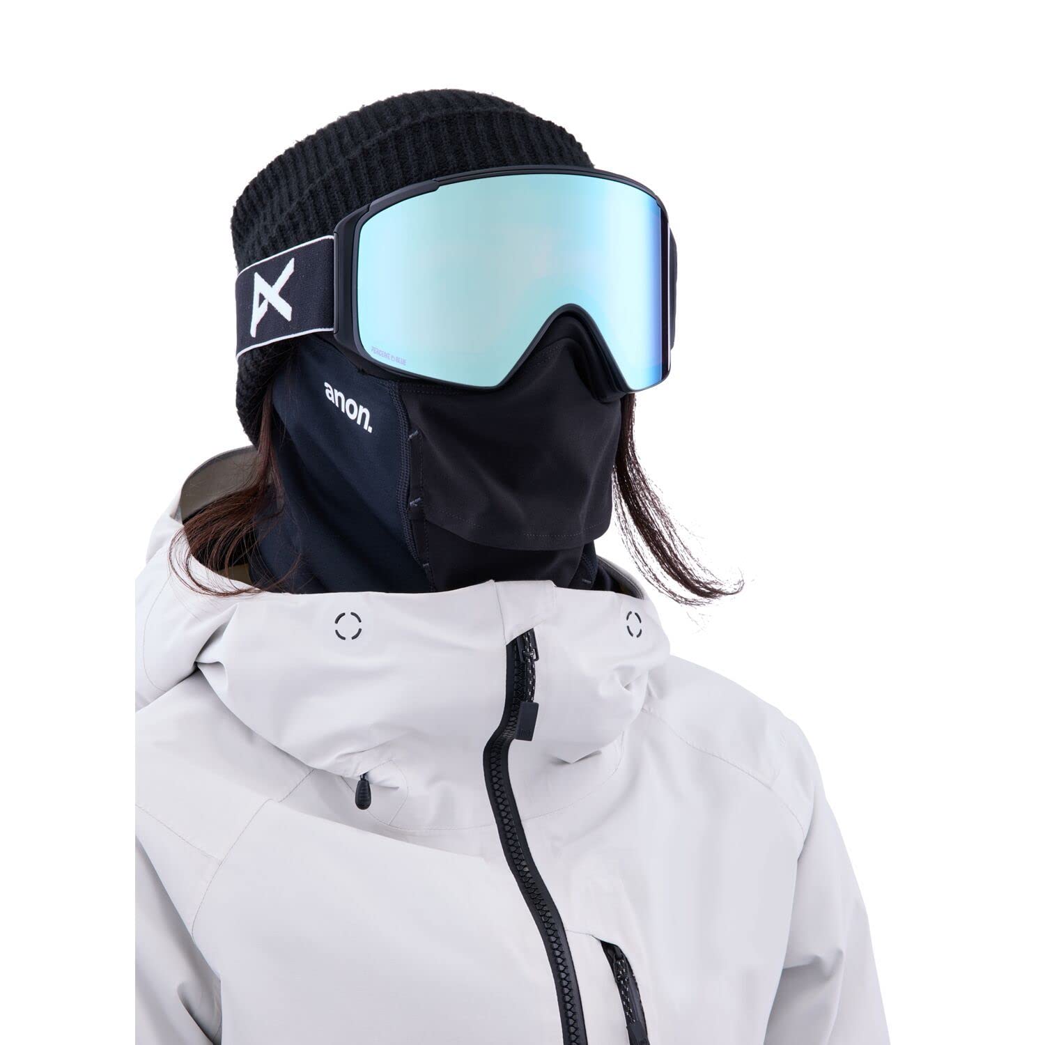 Anon M4S Cylindrical Snow Goggles + Bonus Lens + MFI® Face Mask (Frame: Black, Lens: Perceive Variable Blue, Spare Lens:Cloudy Pink)