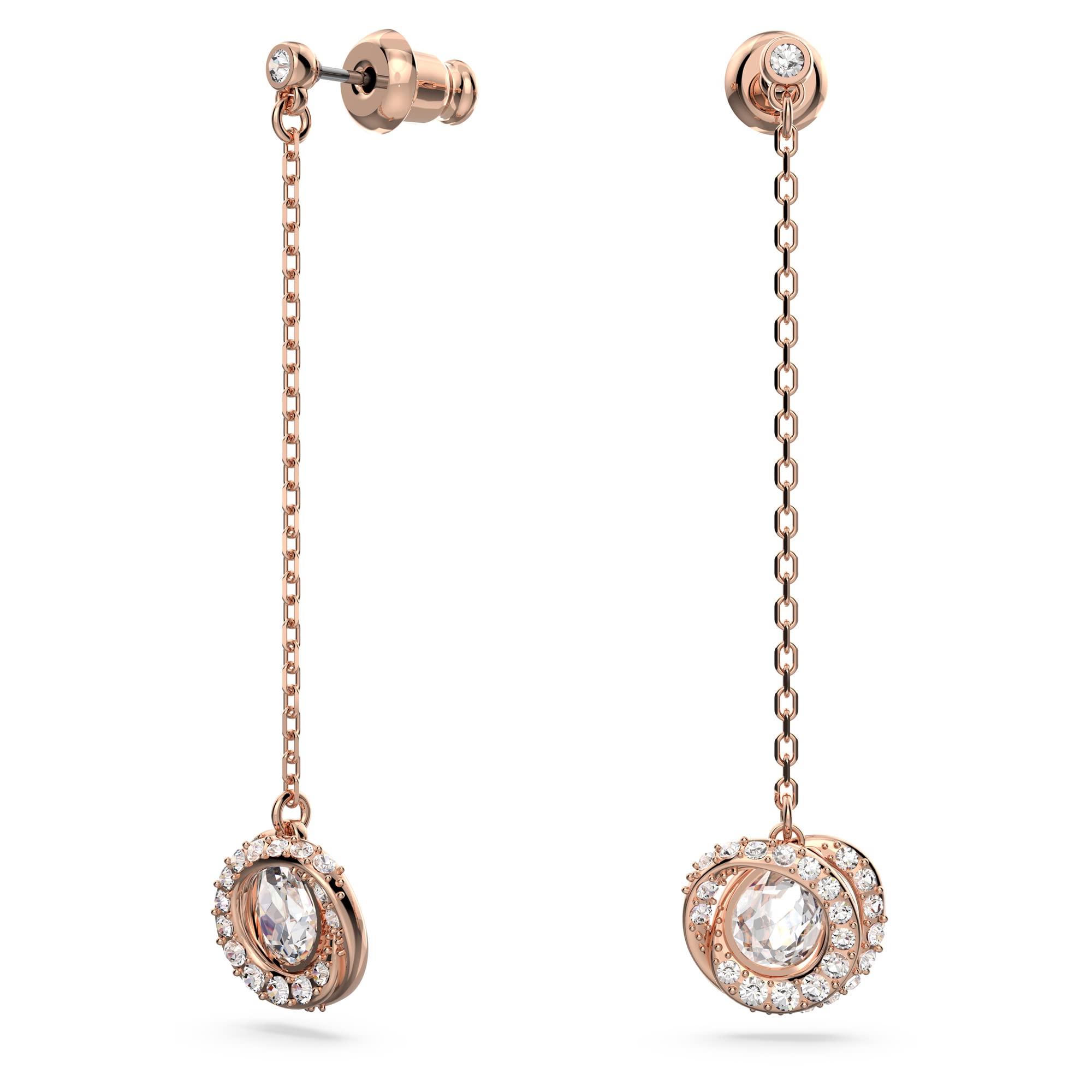 Generation drop earrings, Long, White, Rose-gold tone plated