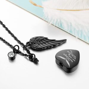 Dletay Customized Heart Urn Necklace for Ashes Black Cremation Jewelry Stainless Steel Ashes Necklace for Women Men Human - Black