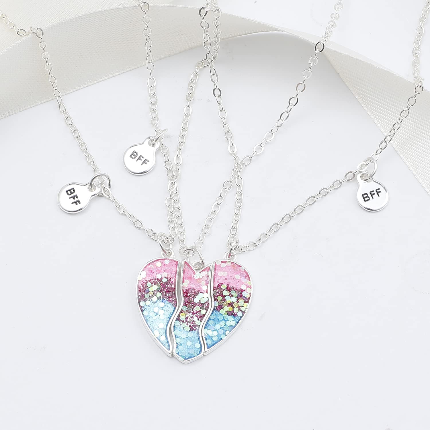 Hofar Best Friend Necklaces for 2,3,4 BFF Necklace for 2 BFF Necklace for 3 BFF Necklace for 4 Best Friends Matching Heart Necklace