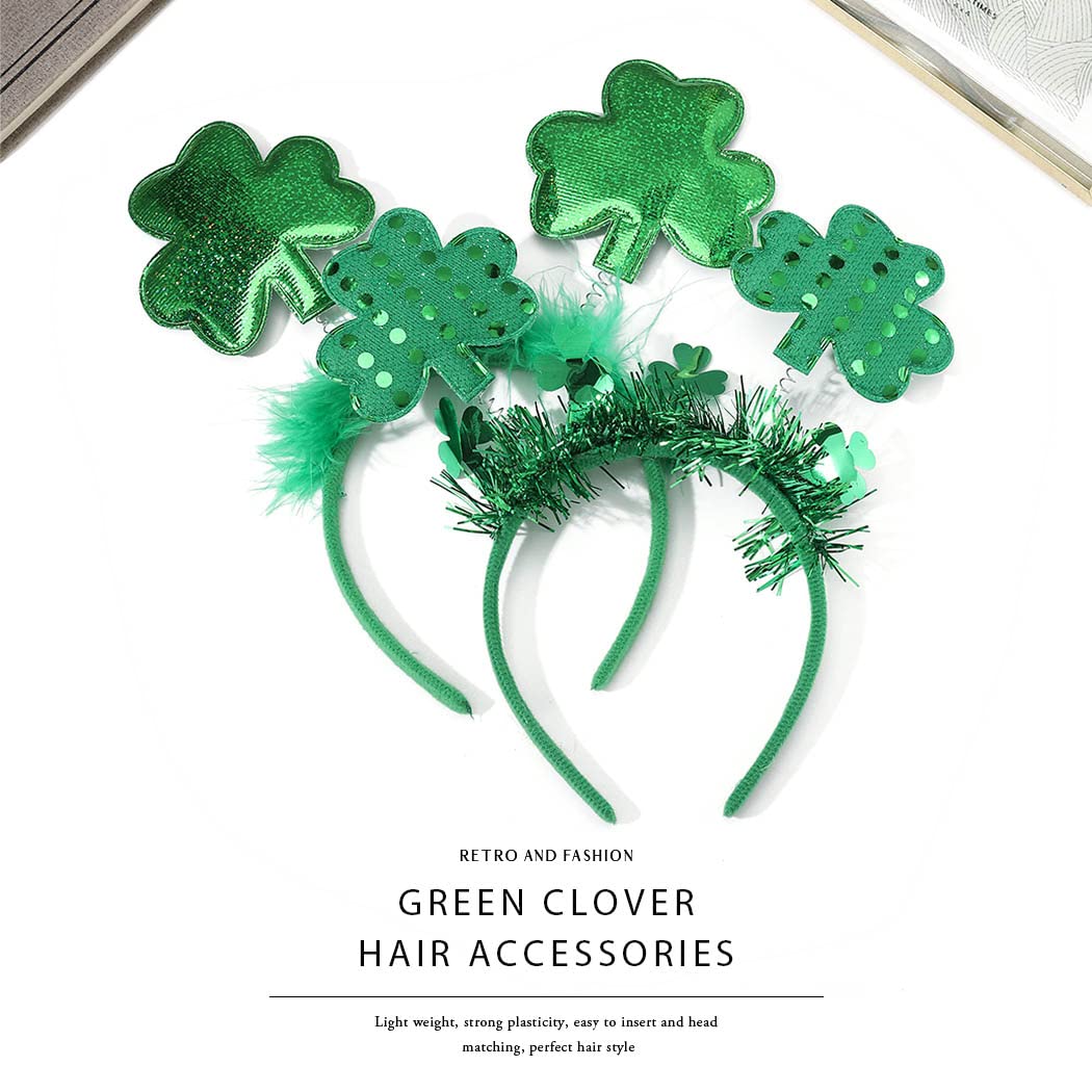 DRESBE St. Patrick's Day Headbands Green Shamrock Clover Headband Festival Costume Accessories for Women and Girls(Pack of 2) (A)