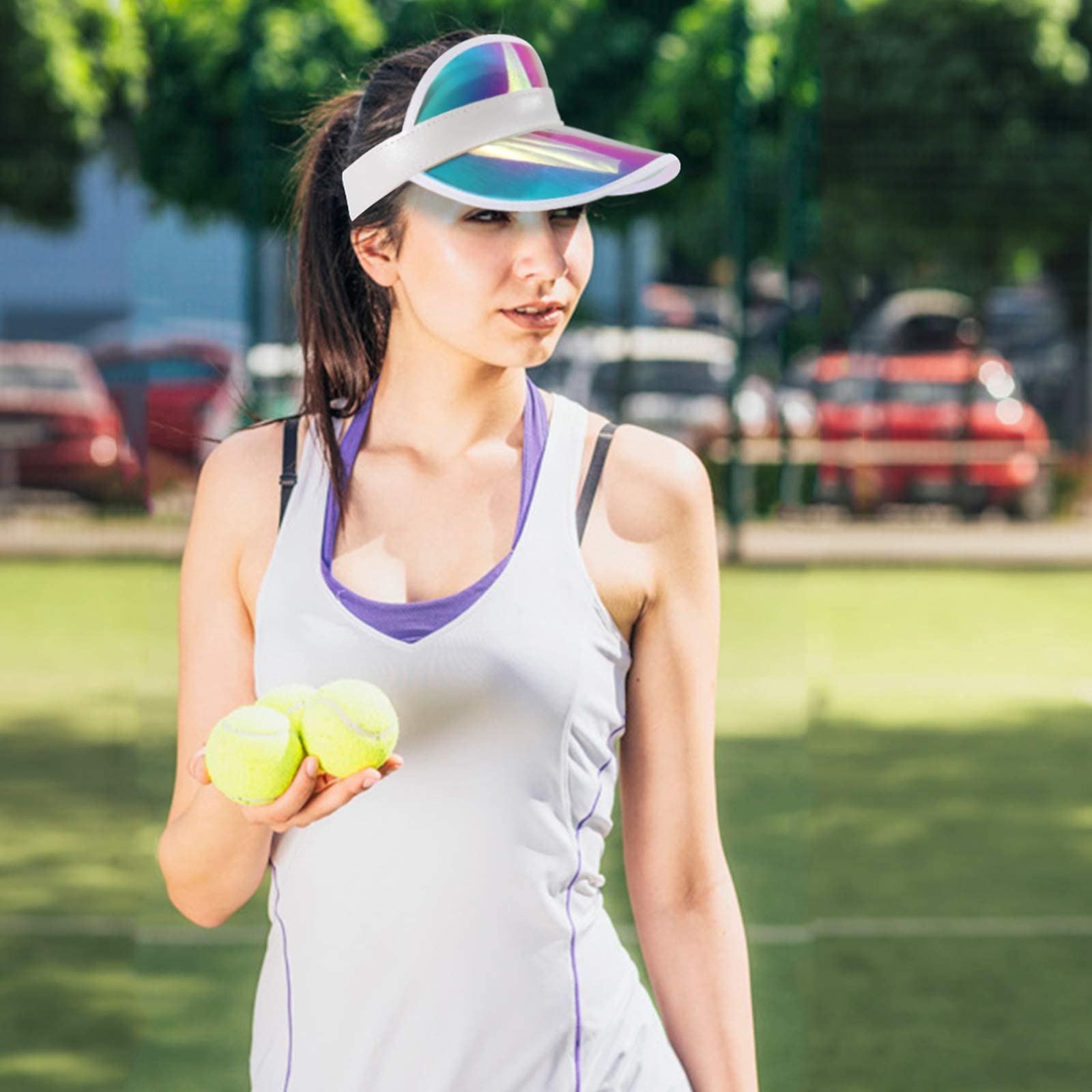 Forwe 10 Pack Sun Visor Hats Women Retro Candy Color Clear Beach Hat Outdoor Sports UV Protection Sunhat (A-Laser-10 Pack)