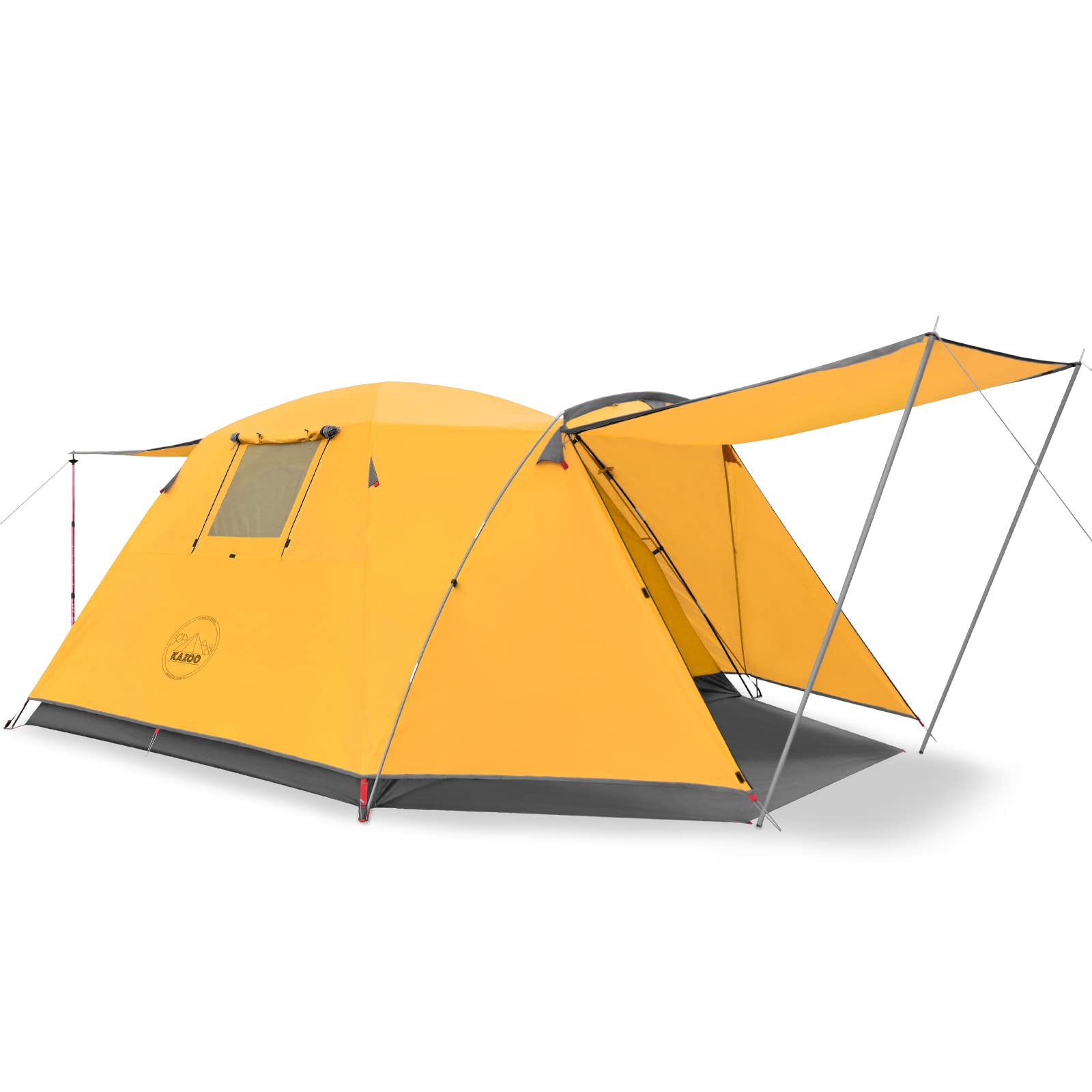 KAZOO 4 Person Camping Tent Outdoor Waterproof Family Large Tents 4 People Easy Setup Tent with Porch Double Layer