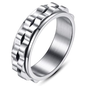 FLYUN Mens Ring Spinner Rings Fidget Anxiety Ring for Women Men Relief Ring Stress Ring Couples Double Bands Titanium Stainless Steel Size 6-11 (Spinner Ring-Double Band, 11)