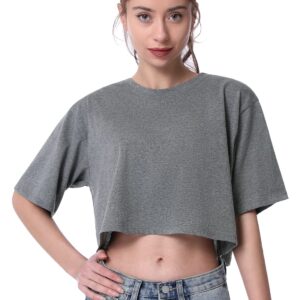 Cosy Pyro 4-Pack Women's Cotton Crop T-Shirts Short Sleeve Solid Cropped Athletic Top Round Neck Casual Workout Yoga Tees Black/Gray/White/Army M