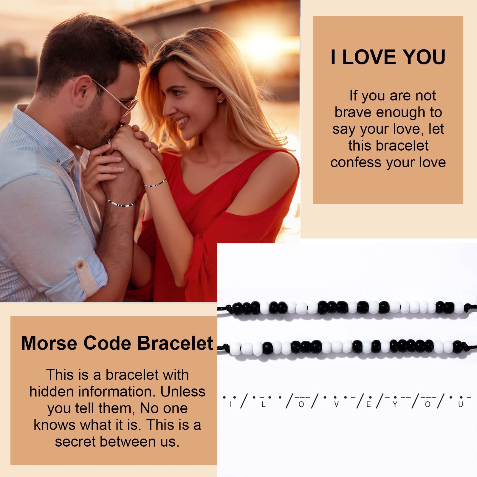 Morse Code Bracelets for Women Men Promise Matching Bracelets for Couples Bracelets for Boyfriend and Girlfriend Anxiety Bracelet Valentines Day I Love You Gifts for Him Relationship Friend Shipbraclets Distance