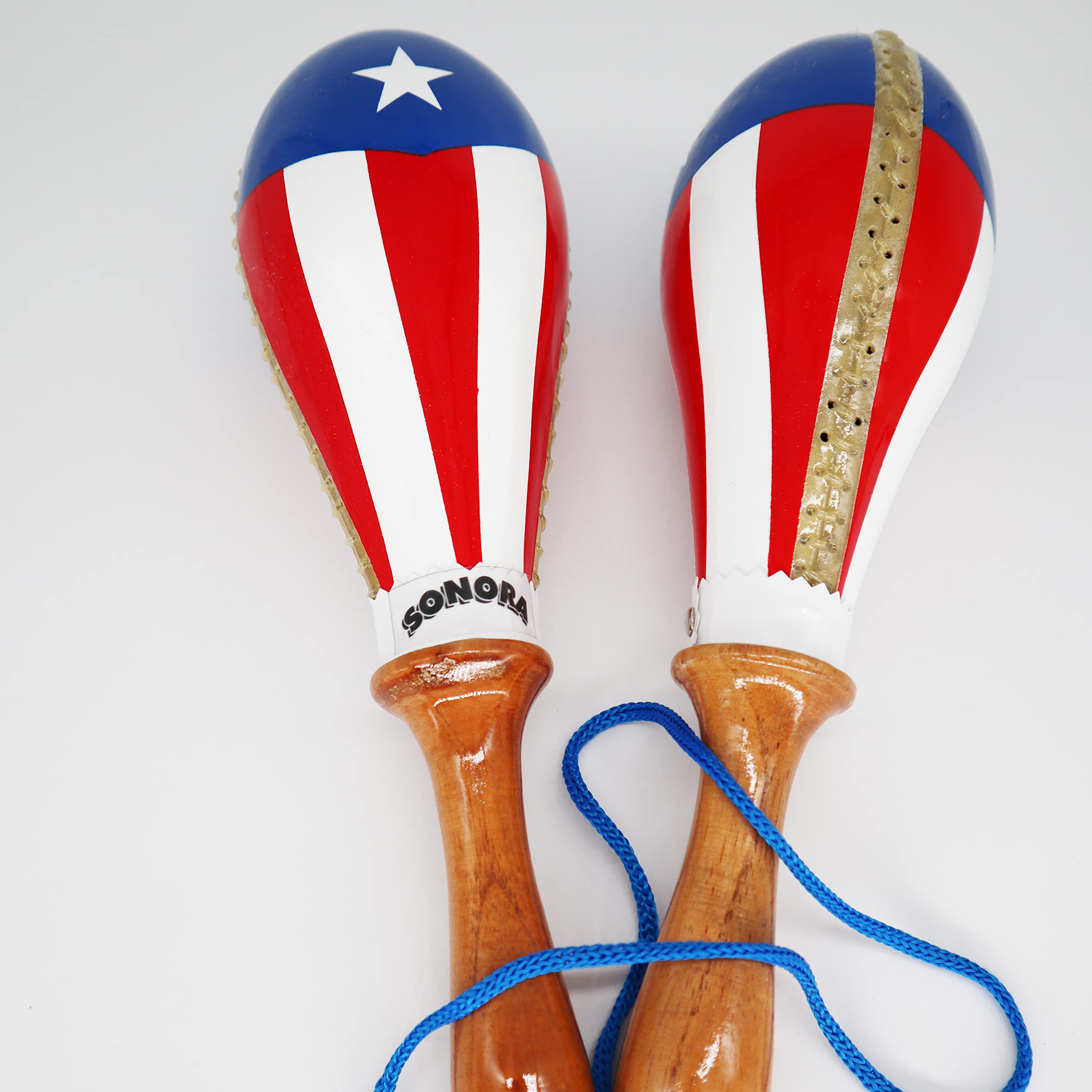 Salsa Style - Puerto Rican Flag Rawhide Maracas - Maracas Professional Sound