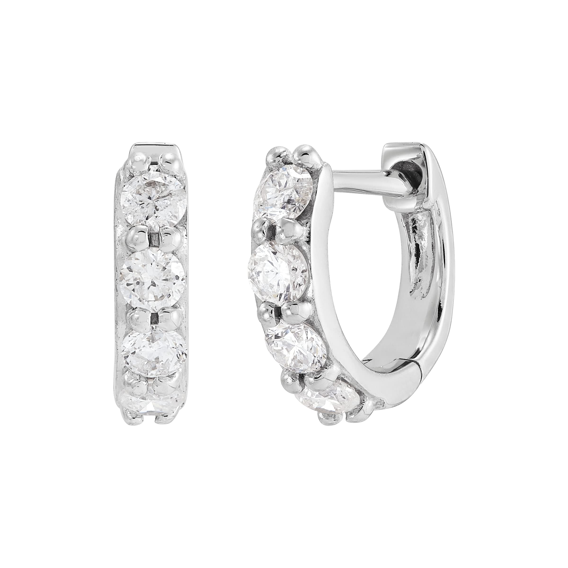 Welry 1/5 cttw Diamond 7mm Huggie Hoop Earrings in 10K White Gold