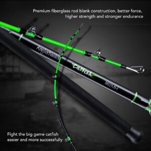 2PCS Catfish Casting Rod Green Portable Travel Boat Fishing Rod Medium Catfishing Rod for River Lake Freshwater - 7'6"