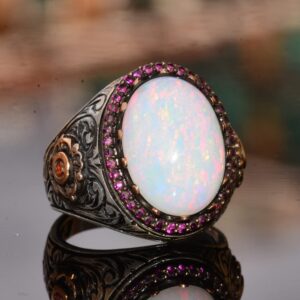 Genuine Natural Australia Opal Gemstone Ring, 7.55 Carat, King Ring, Sterling Silver Ring, Engagement Ring