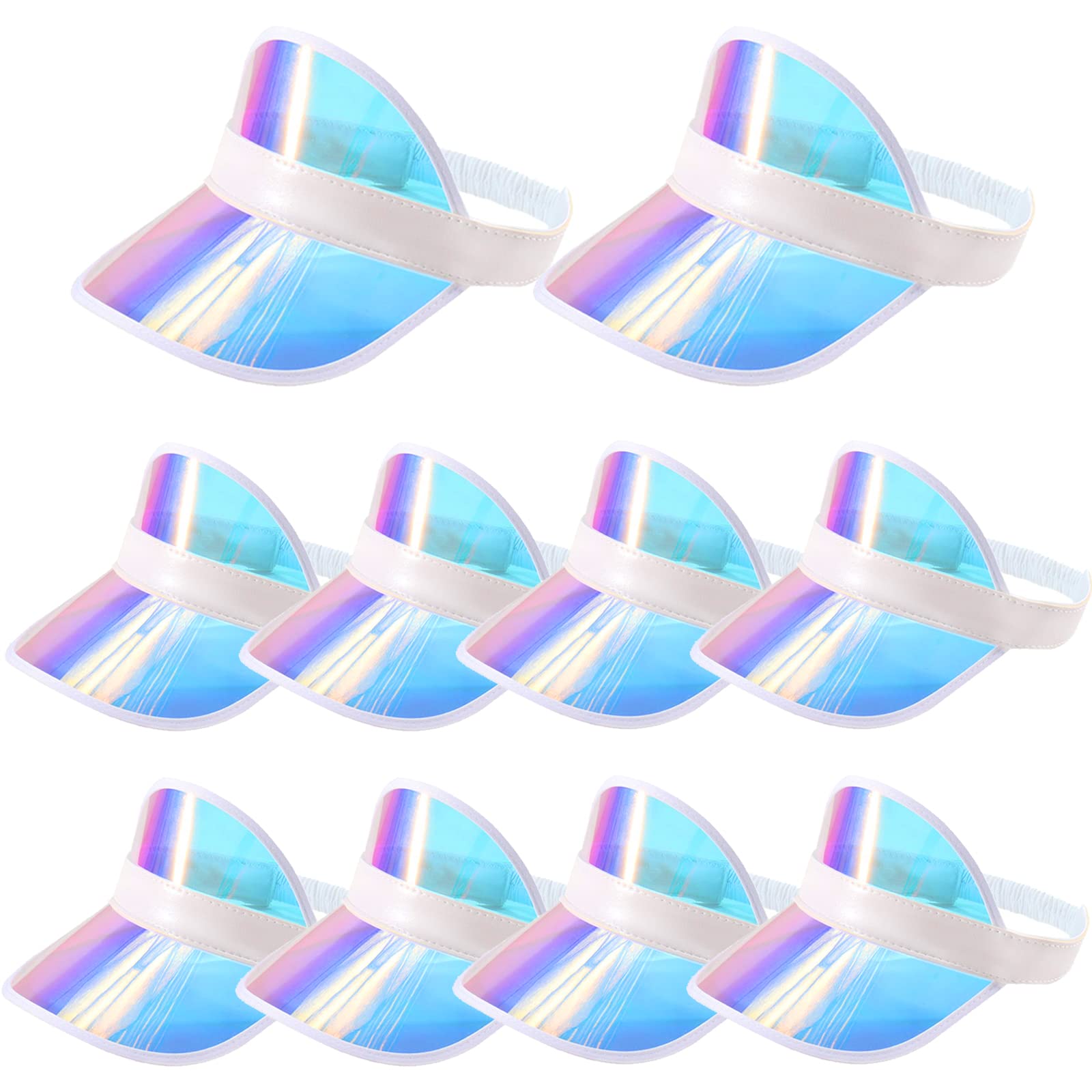 Forwe 10 Pack Sun Visor Hats Women Retro Candy Color Clear Beach Hat Outdoor Sports UV Protection Sunhat (A-Laser-10 Pack)