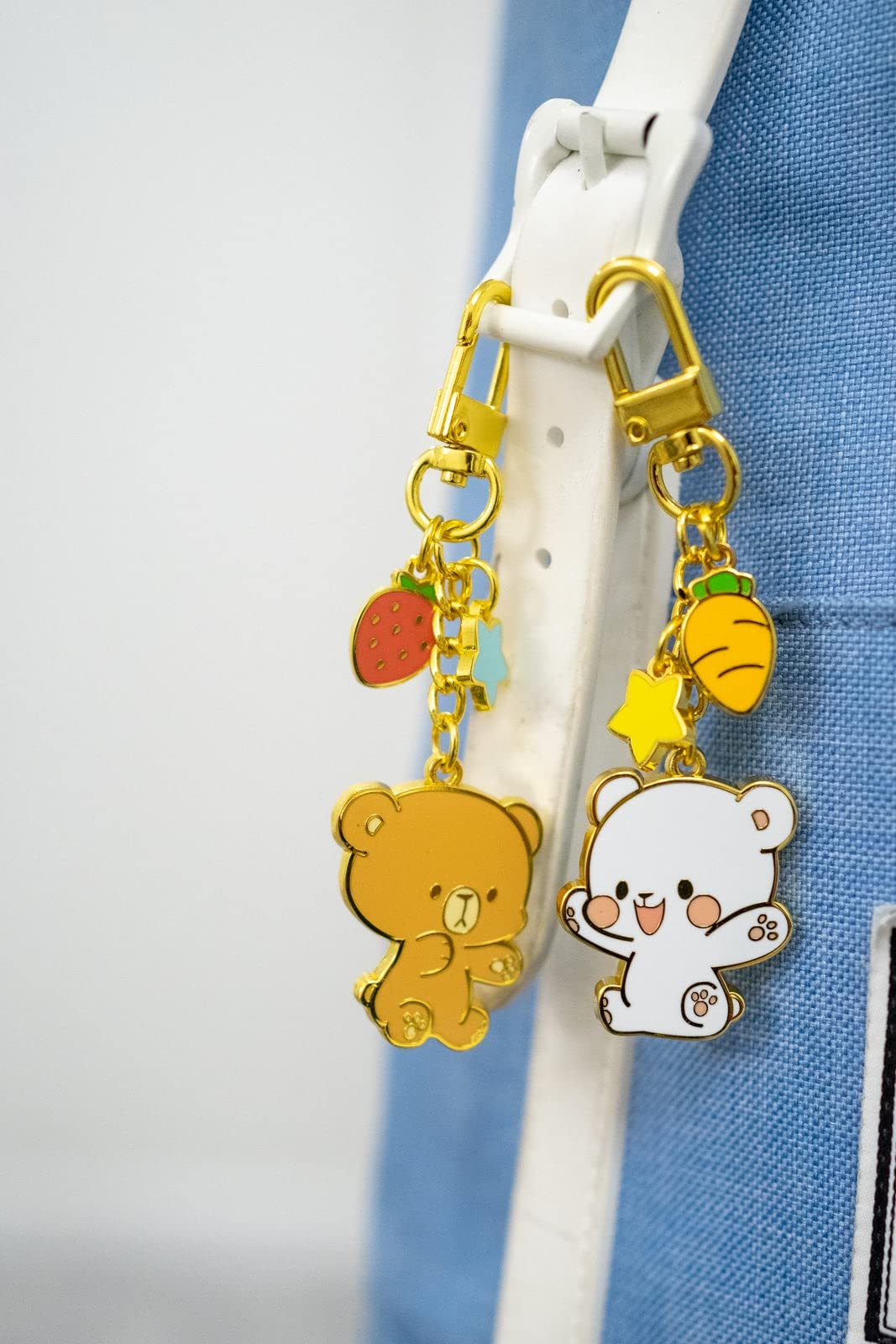 Milkmochabear Milk Enamel Keychain - Mini Clasp All Metal Gold Finish with Two Charms For Handbags Purses Bags Belts Backpacks Men Women Couple Matching