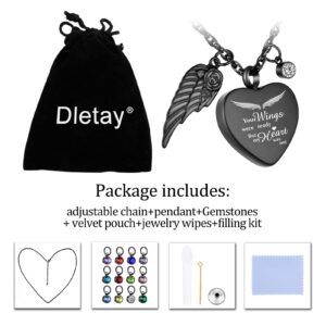 Dletay Customized Heart Urn Necklace for Ashes Black Cremation Jewelry Stainless Steel Ashes Necklace for Women Men Human - Black