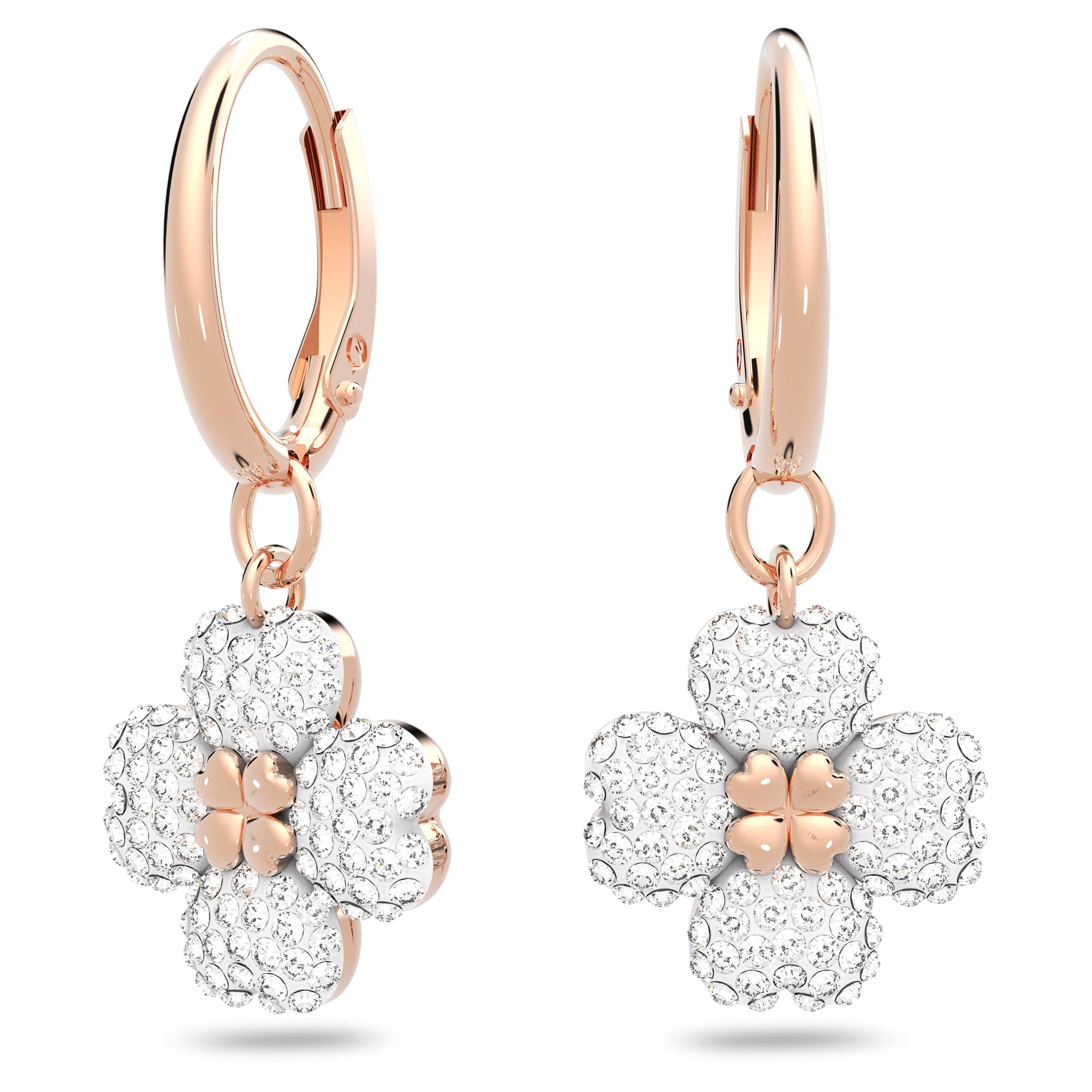 Latisha hoop earrings, Flower, White, Rose-gold tone plated