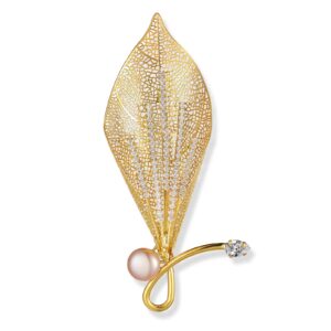 qeehir-mosaic000001 brooch, rose gold pearl, cubic zirconia