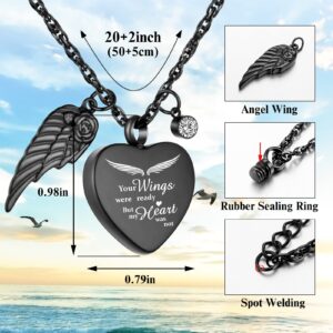 Dletay Customized Heart Urn Necklace for Ashes Black Cremation Jewelry Stainless Steel Ashes Necklace for Women Men Human - Black