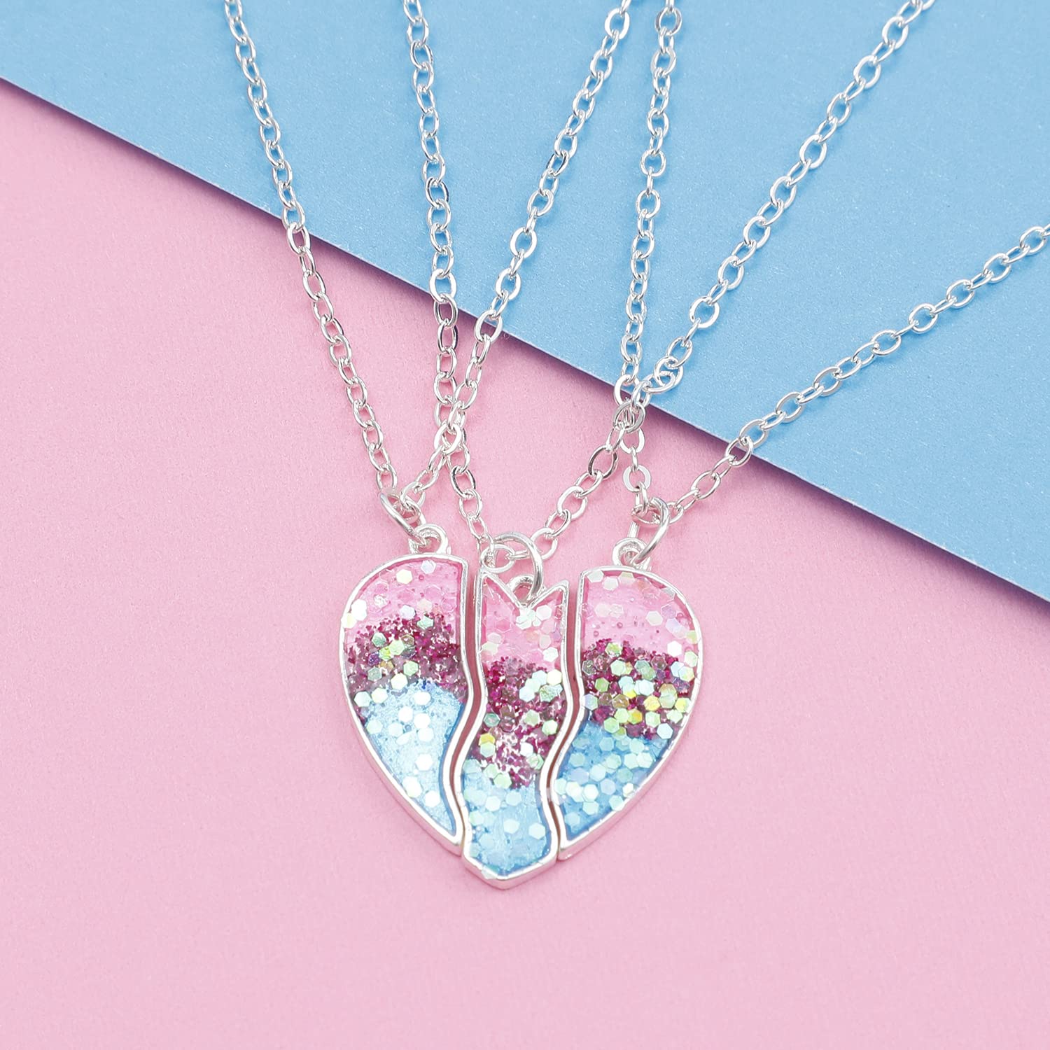 Hofar Best Friend Necklaces for 2,3,4 BFF Necklace for 2 BFF Necklace for 3 BFF Necklace for 4 Best Friends Matching Heart Necklace