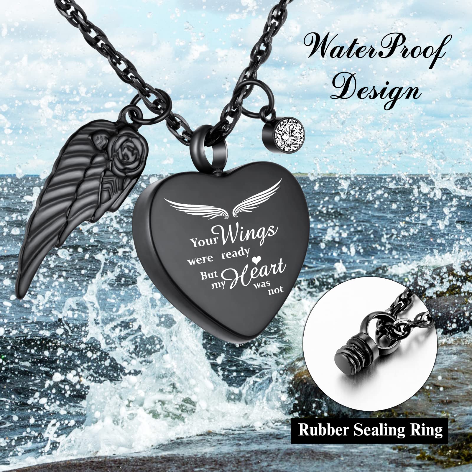 Dletay Customized Heart Urn Necklace for Ashes Black Cremation Jewelry Stainless Steel Ashes Necklace for Women Men Human - Black