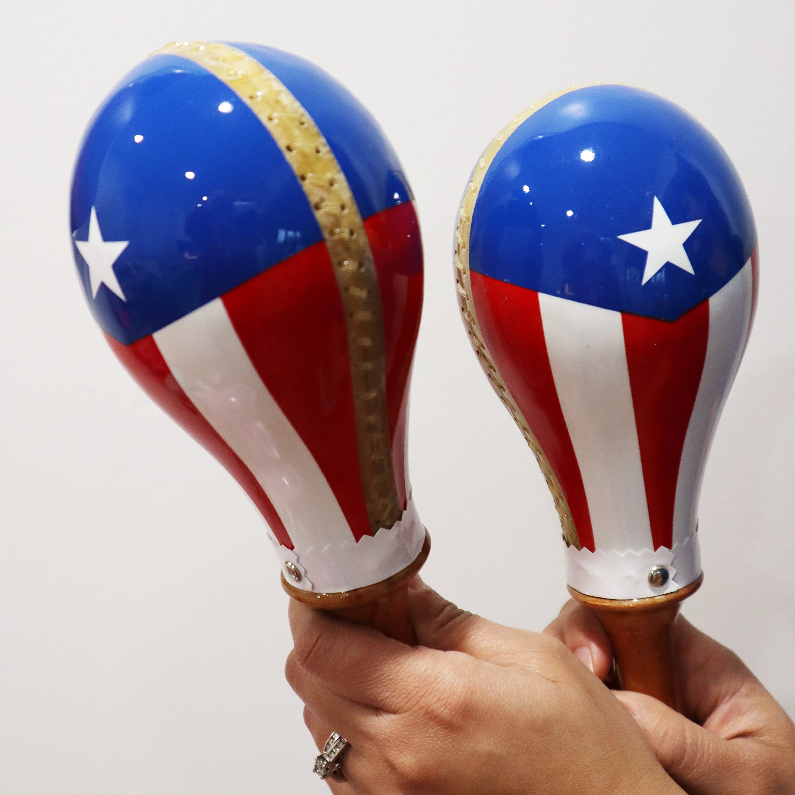 Salsa Style - Puerto Rican Flag Rawhide Maracas - Maracas Professional Sound