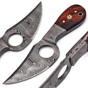 Armory Replicas Dewdrop Skinning Knife | Damascus Steel Full Tang Deer Skinner Knife With Finger Hole