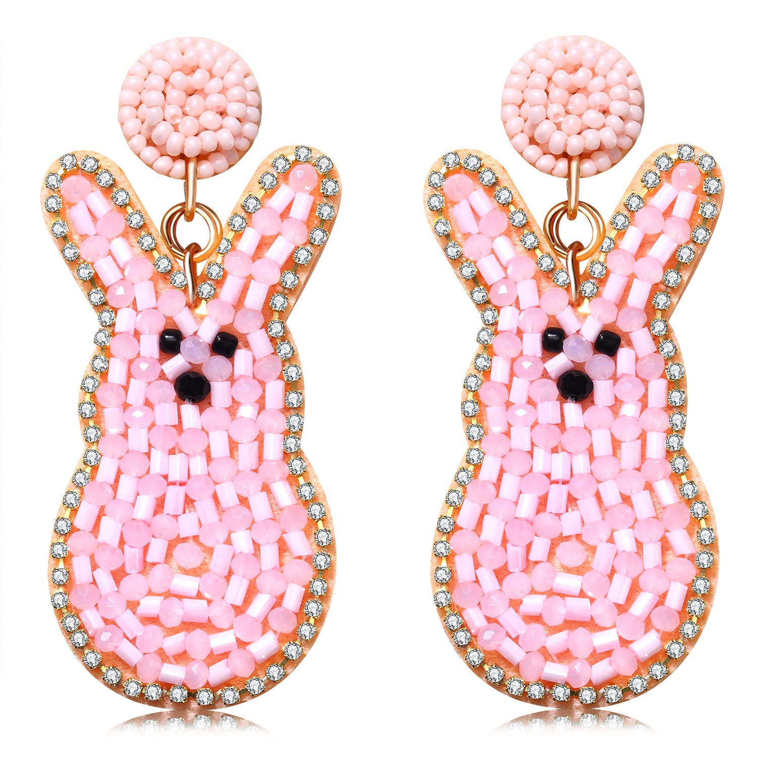 Easter Earrings Beaded Easter Bunny Earrings for Women Handmade Cute Rabbit Drop Dangle Earrings Spring Holiday Jewelry Gifts (Pink)