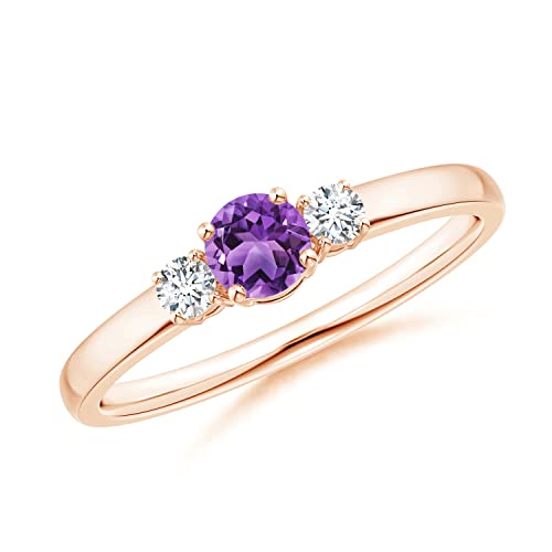 Carillon Three Stone Round Cut 0.50 Ctw Amethyst Gemstone 925 Sterling Silver Women Engagement Ring Jewelry (Rose Plated, 4)