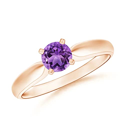 CARILLON Stackable Round Amethyst 0.40 Ctw Natural Gemstone 925 Sterling Silver Women Anniversary Ring Jewelry (Rose Plated, 10.5)