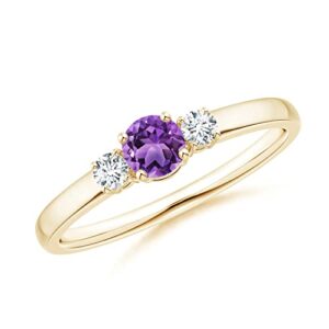 CARILLON Three Stone Round Cut 0.50 Ctw Amethyst Gemstone 925 Sterling Silver Women Engagement Ring Jewelry (Yellow Plated, 7.5)