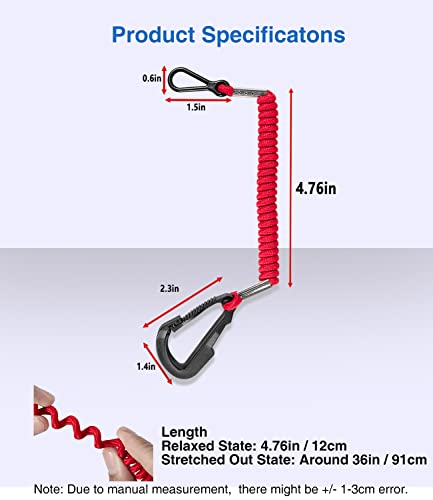 8M0092849 Boat Kill Switch Lanyard - [2 PCS] Boat Engine Emergency Stop Switch, Safety Lanyard Cord Tether for Mercury Mercruiser Outboard Motor Replacement 15920T54, 15920A54, 15920Q54, Red, 36 Inch