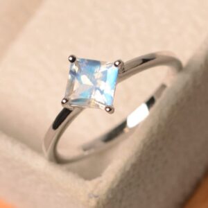 Awmnjtmgpw 925 Sterling Silver Moonstone Ring Cut Cubic Zircon Blue Topaz Women's Wedding Engagement Ring Size 6-10 (Size 10)